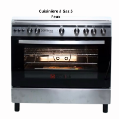 Cuisinière à Gaz 5 Feux - 90x60 cm - Avec Four et Tournebroche - Allumage Automatique - Gris